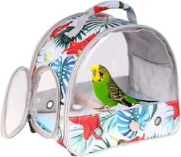 Portable Small Bird Travel Carrier Cage with Stand Perch, Floral