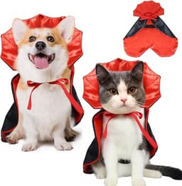 ROSAUI Halloween Pet Vampire Cape, Adjustable Red & Black Costume for Cats & Small Dogs