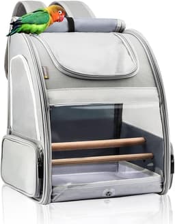 Texsens Bird Carrier Backpack - Pet Travel Cage with Standing Perches