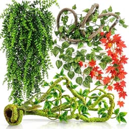 Grddaef Reptile Vines Plants for Terrarium, 5-Piece Flexible Vine and Leaf Set