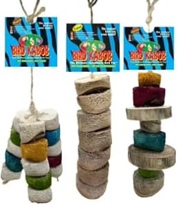 BIRD KABOB Fun Mix - 3 Pack - an All-Natural, Holistic, Veterinarian Recommended, Earth Friendly, shreddable Hanging Bird Toy Variety Pack of Chiquito, Original & Especial