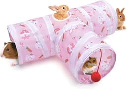 Bissap Rabbit Tunnel, 9.8' Collapsible Bunny Tunnel and Tube 3 Ways Pet Hideout with 1 Play Ball for Indoor Kittens Dwarf Rabbits Bunnies Guinea Pigs Chinchillas Small Animal Activity Fun Toys (Pink)
