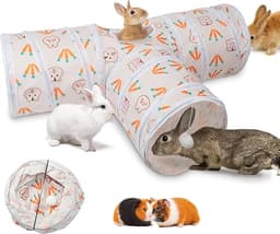 BWOGUE Bunny Tunnels & Tubes, 3-Way Collapsible Rabbit Hideout