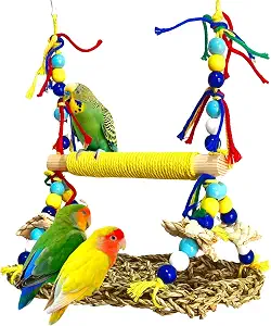 Parakeet Swing Toys Natural Bird Grass Mat, Parrot Swing Perch