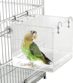 No-Leakage Acrylic Clear Bird Bathtub for Cage with 4 Hooks