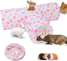 BWOGUE Bunny Tunnels & Tubes, 3-Way Collapsible Rabbit Hideout for Bunnies