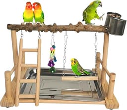 Hamiledyi Parrot Playground Bird Playstand Exercise Wooden Perch