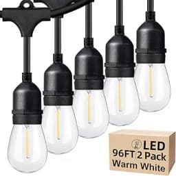 Outdoor String Lights 96FT (48x2), Commercial Grade Heavy Duty, ETL-Listed, IP65 Waterproof