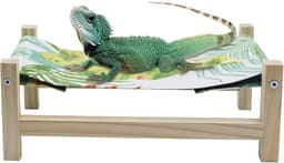 MinrzPet Bearded Dragon Bed, Wooden Reptile Sleeping Hammock