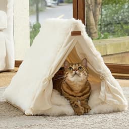 FUKUMARU Cat Cave Bed, Sturdy Frame Washable Cat Tent Bed with Curtain