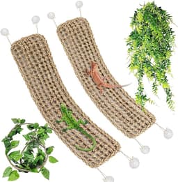 2 Pack Large Bearded Dragon Hammock, 30"x7" Lizard Climbing Lounger with Flexible Vines and Jungle Leaves