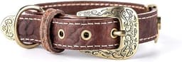 MyFamily Adjustable Dog Collar Made in Italy Genuine Italian Leather, English Brass Metallic Finishes, Comfortable and Durable, Handmade, El Paso Collection