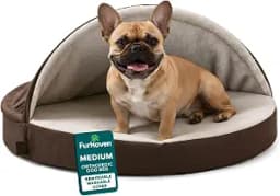 FurHaven Round Orthopedic Dog Bed with Blanket Hood, Medium, Espresso