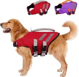LeLePet Dog Life Jacket, High Flotation Swim Vest, L, Red