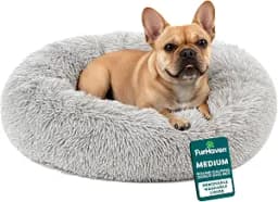 Furhaven 30" Round Calming Donut Dog Bed for Medium/Small Dogs, Mist Gray